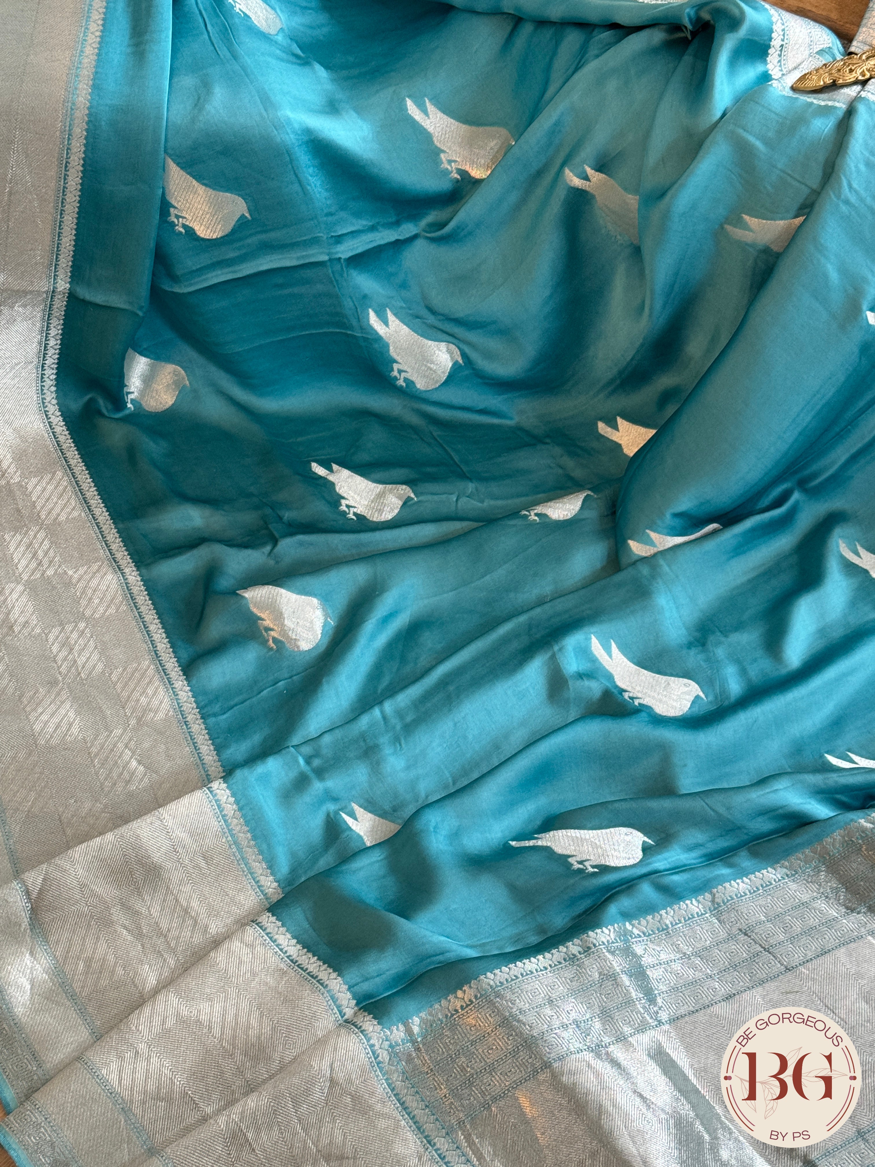 Satin saree with weaving - blue