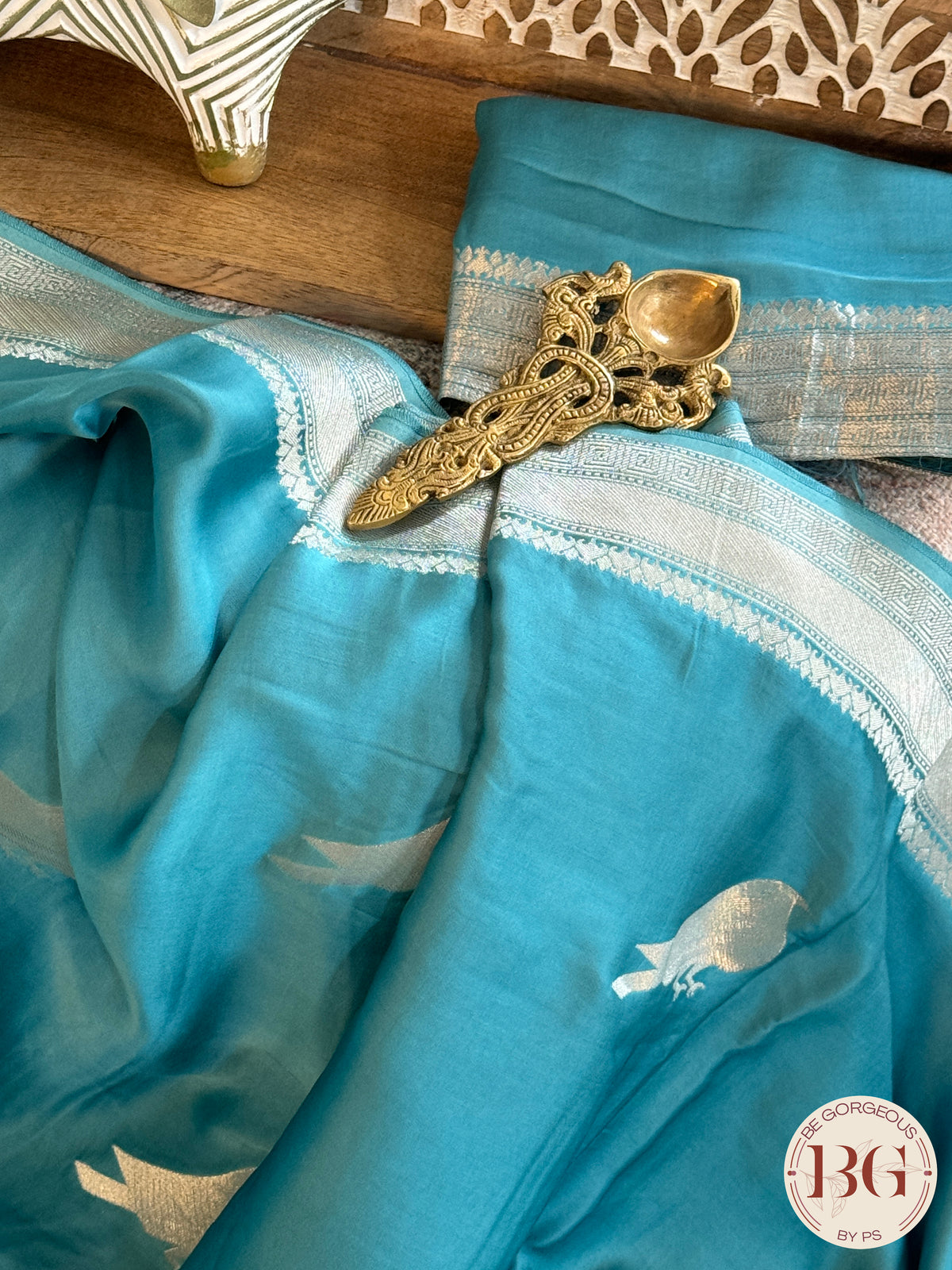Satin saree with weaving - blue