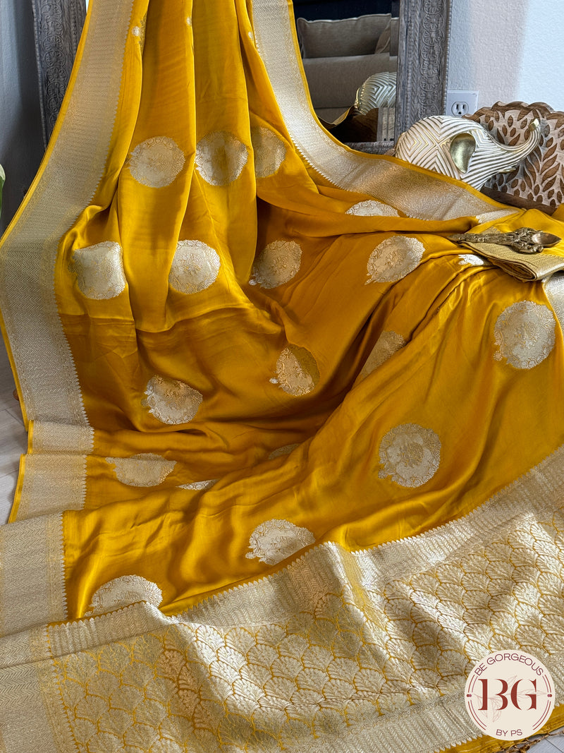 Satin saree with weaving - yellow