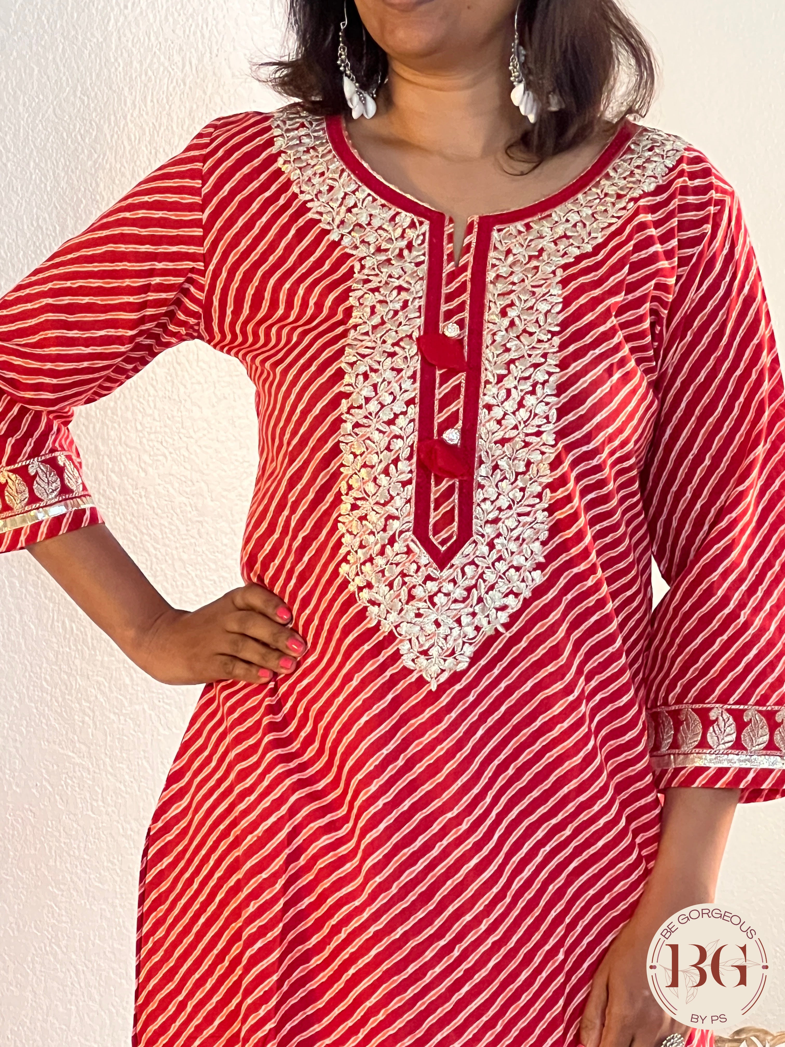 Cotton kurti in gorgeous leheriya print with gota work