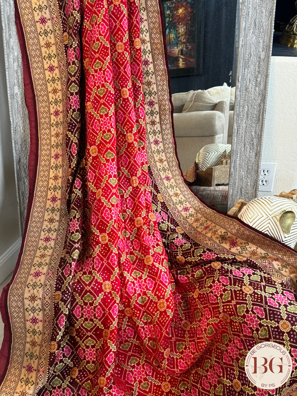 Banarasi Georgette saree with bandhani and meenakari work - black red