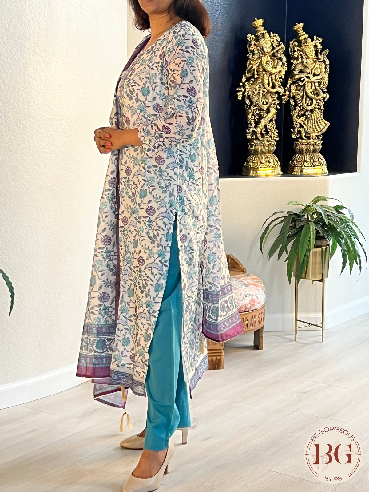 3-piece suit set with matching full size dupatta in teal color