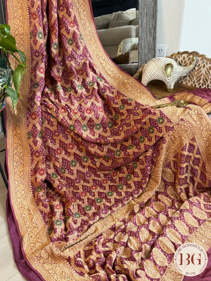 Banarasi Georgette saree with bandhani and meenakari work - purple