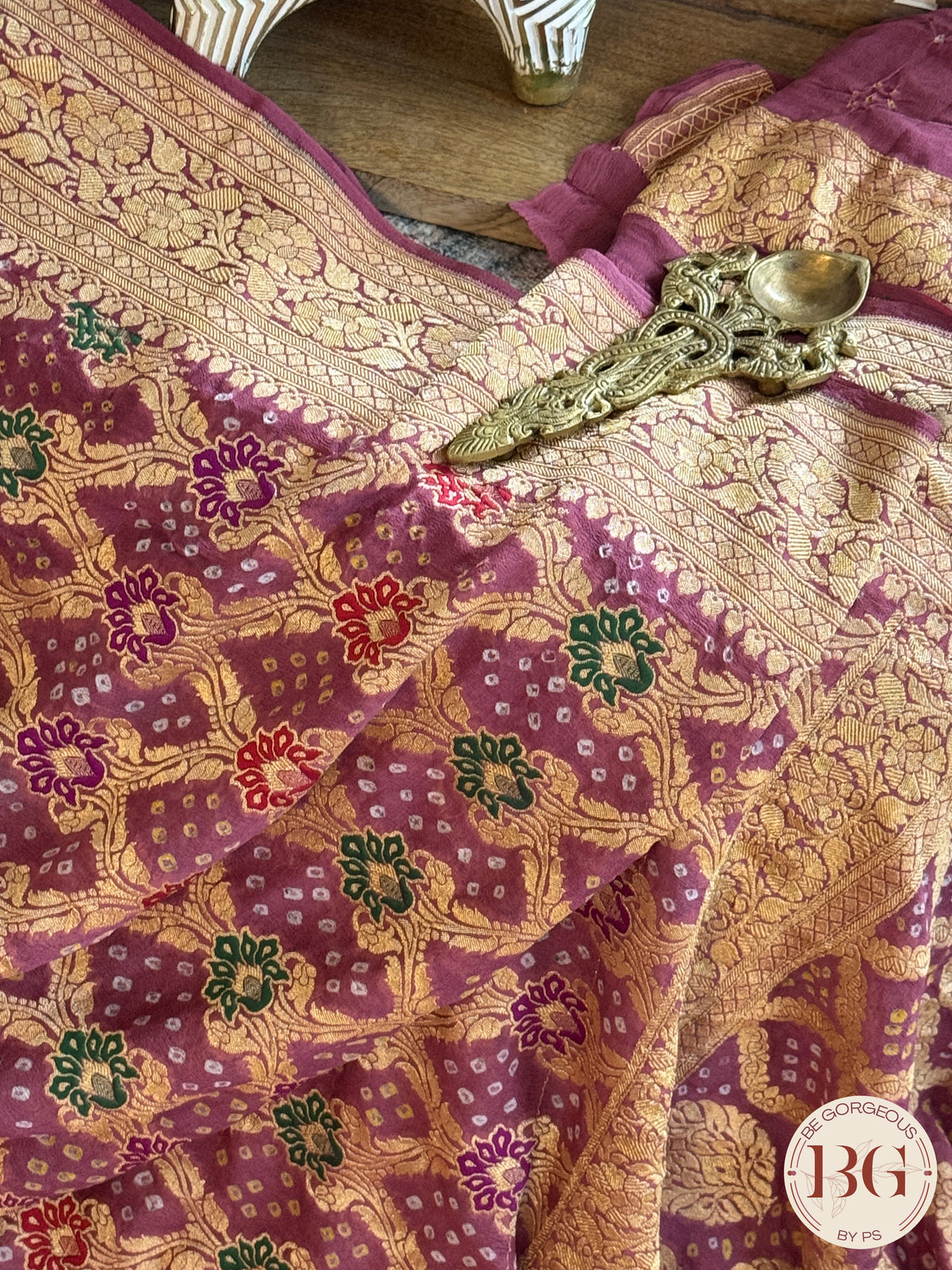 Banarasi Georgette saree with bandhani and meenakari work - purple