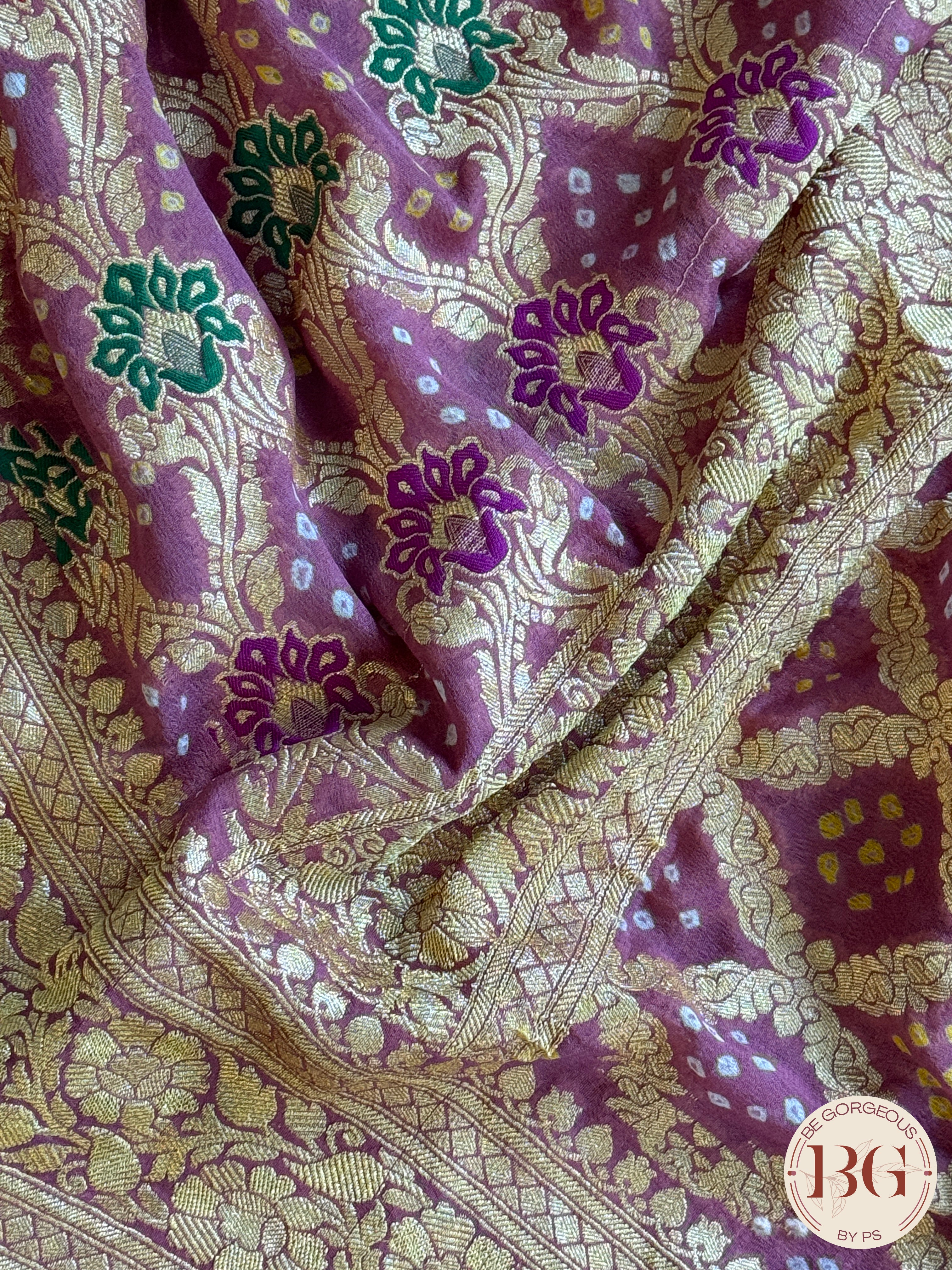 Banarasi Georgette saree with bandhani and meenakari work - purple