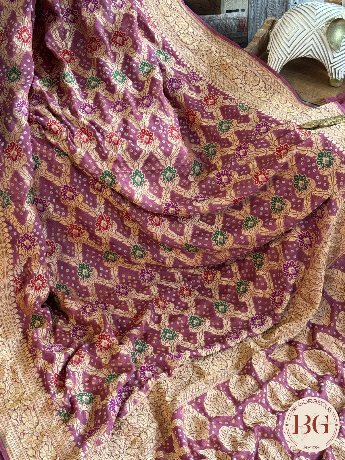 Banarasi Georgette saree with bandhani and meenakari work - purple