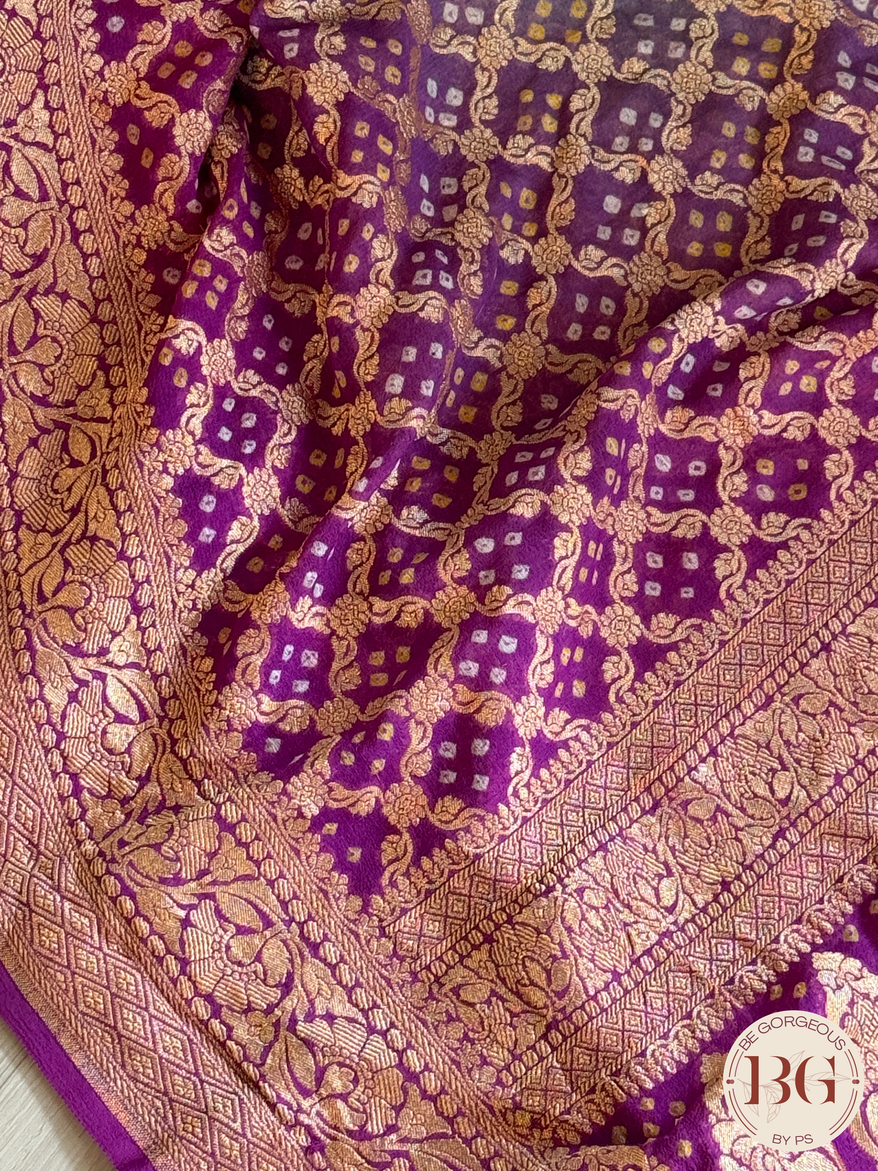 Banarasi Georgette saree with bandhani work - green purple