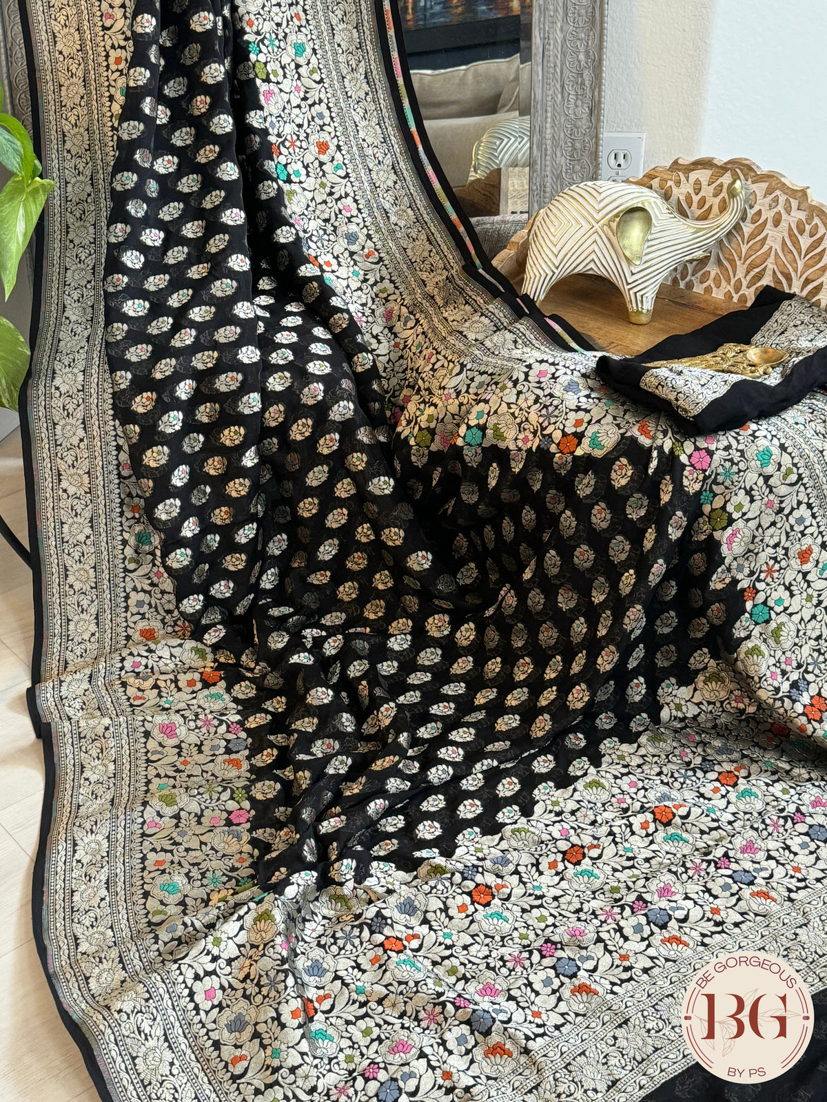 Banarasi georgette meenakari work handloom designer saree - black
