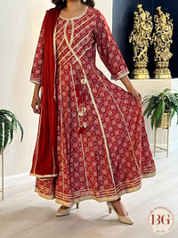 Anarkali suit set with dupatta in gorgeous red color with gota work all over