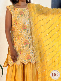 Garara set in gorgeous yellow color with gota and thread work