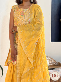 Garara set in gorgeous yellow color with gota and thread work