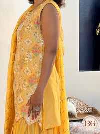 Garara set in gorgeous yellow color with gota and thread work