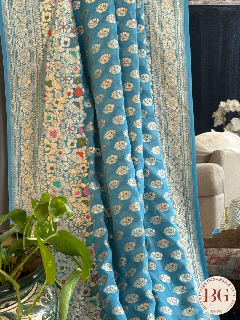 Banarasi georgette meenakari work handloom designer saree - blue