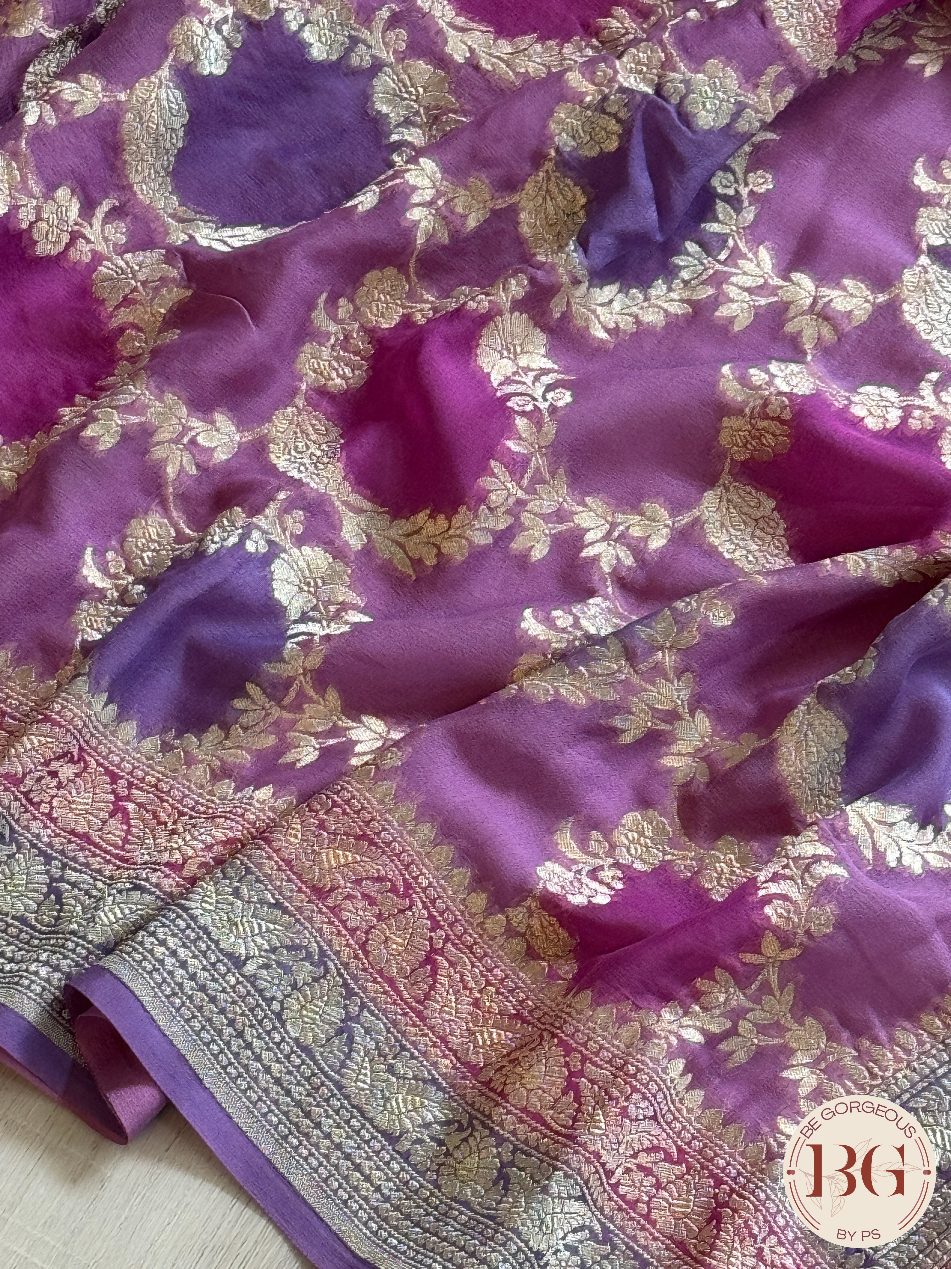 Banarasi Khaddi georgette with all over hand brush - purple big buttas