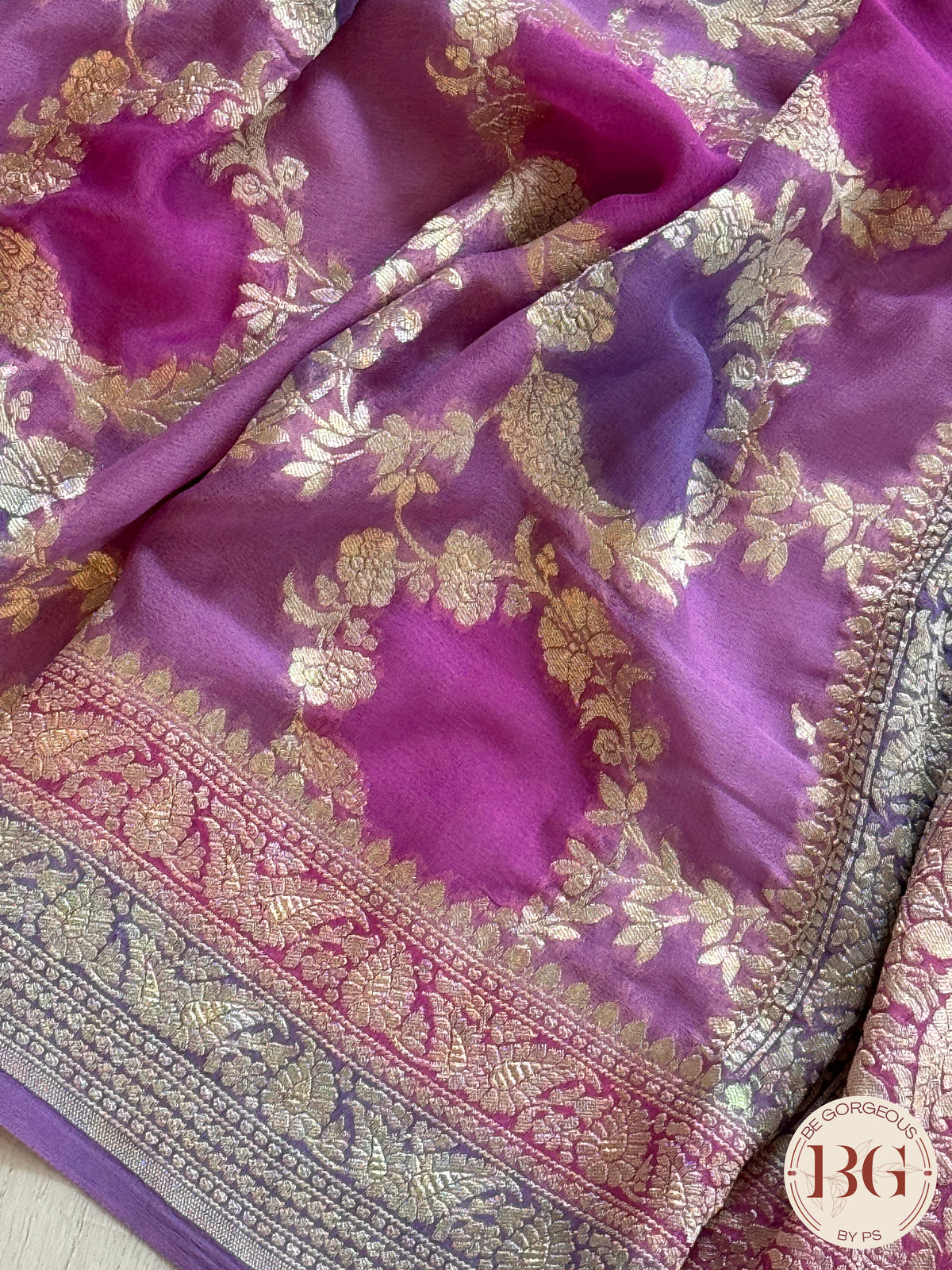 Banarasi Khaddi georgette with all over hand brush - purple big buttas