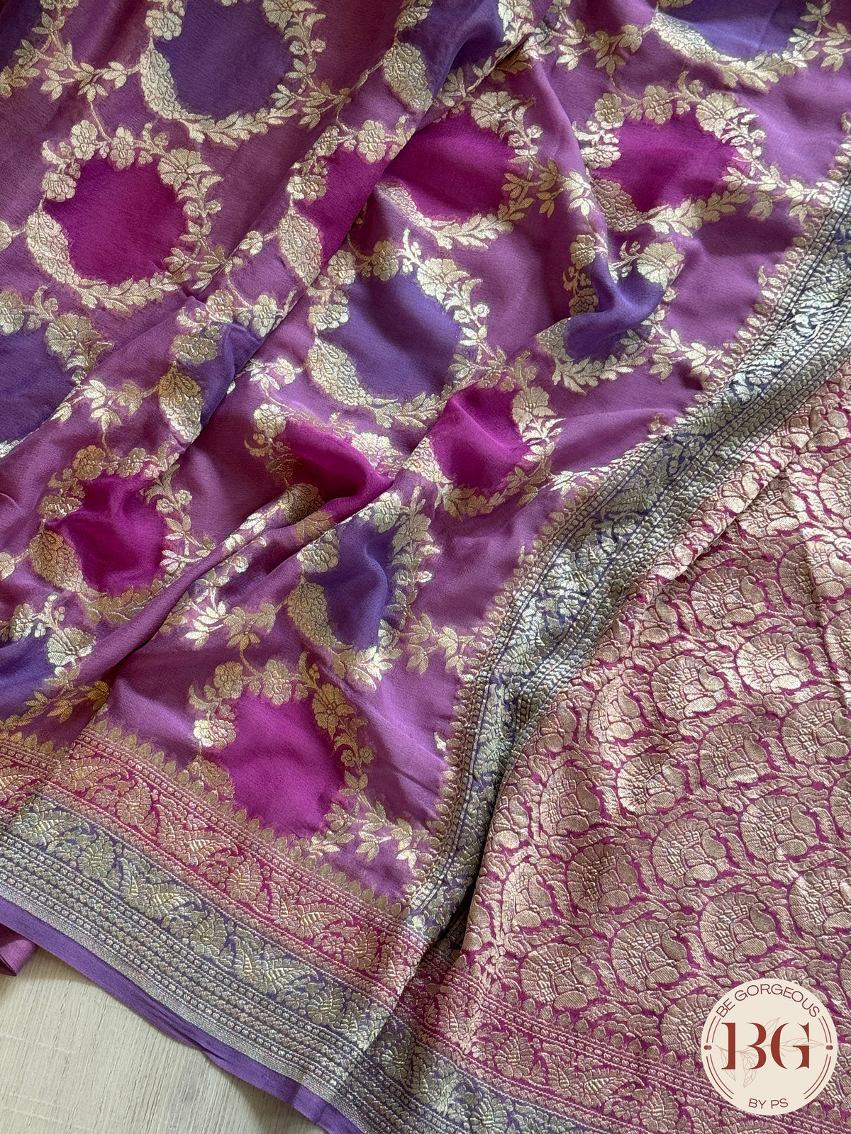 Banarasi Khaddi georgette with all over hand brush - purple big buttas