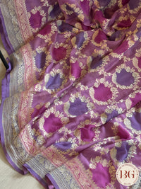 Banarasi Khaddi georgette with all over hand brush - purple big buttas