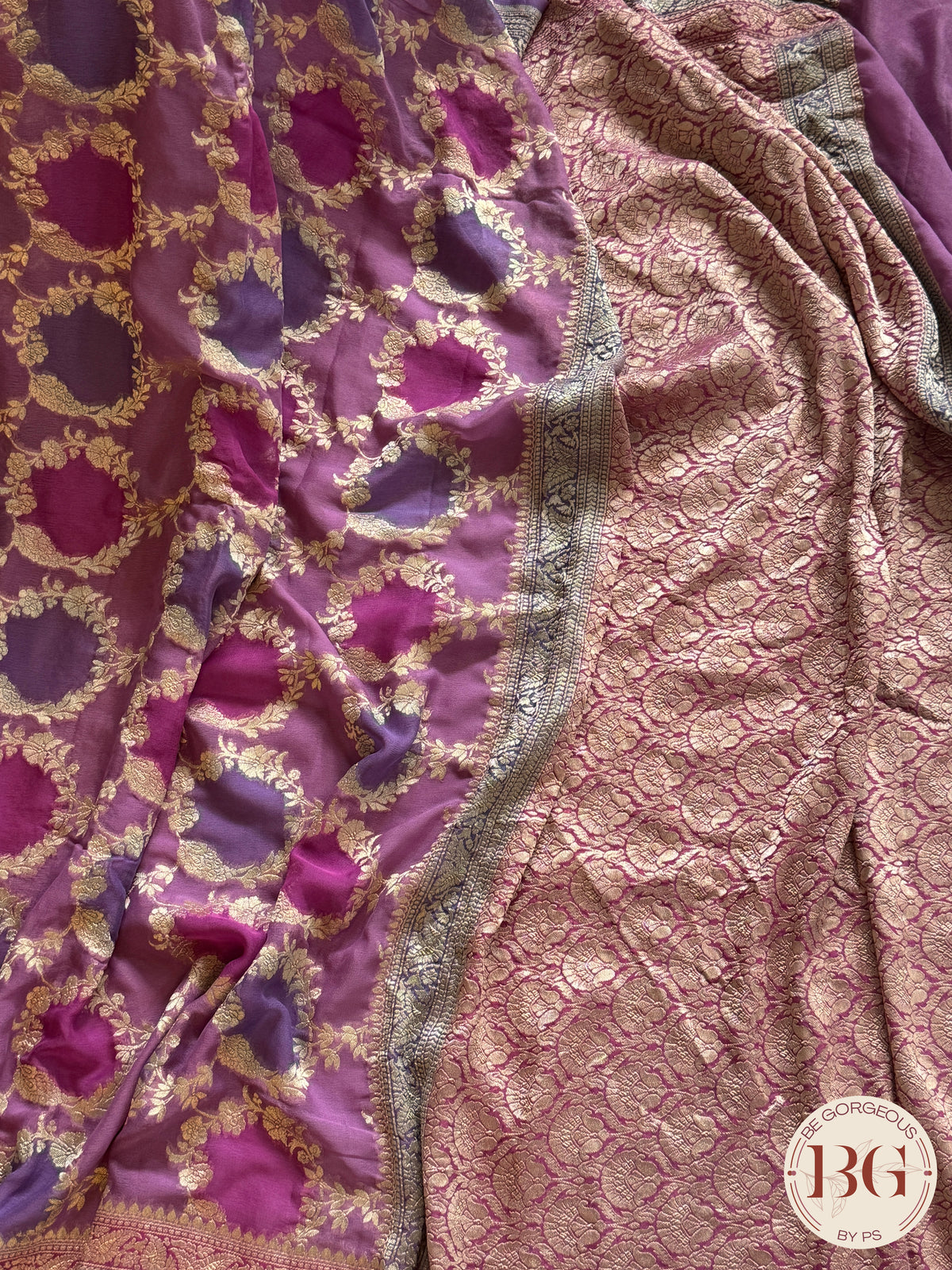 Banarasi Khaddi georgette with all over hand brush - purple big buttas