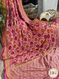 Banarasi Khaddi georgette with all over hand brush - Pink big buttas