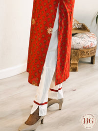 Palazzo set in gorgeous red and white color with bell sleeves