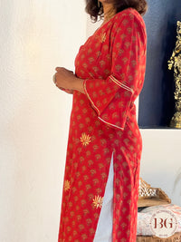 Palazzo set in gorgeous red and white color with bell sleeves
