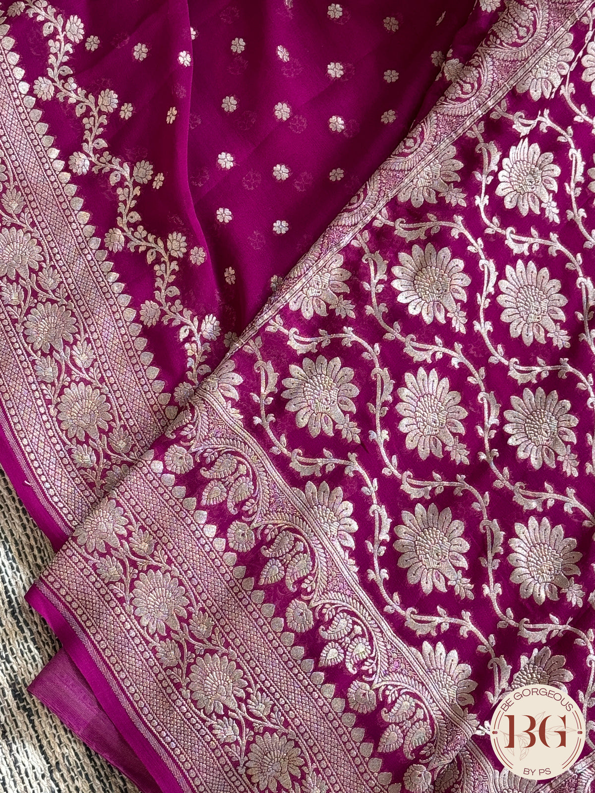 Banarasi Khaddi georgette saree - Rani Pink