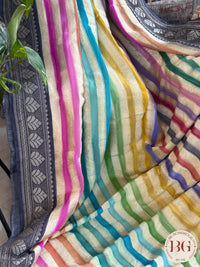 Banarasi Khaddi georgette with all over hand brush - multicolor stripes