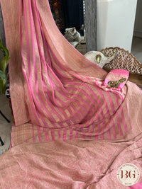 Banarasi Khaddi georgette saree - Pink Stripes