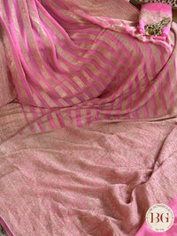 Banarasi Khaddi georgette saree - Pink Stripes