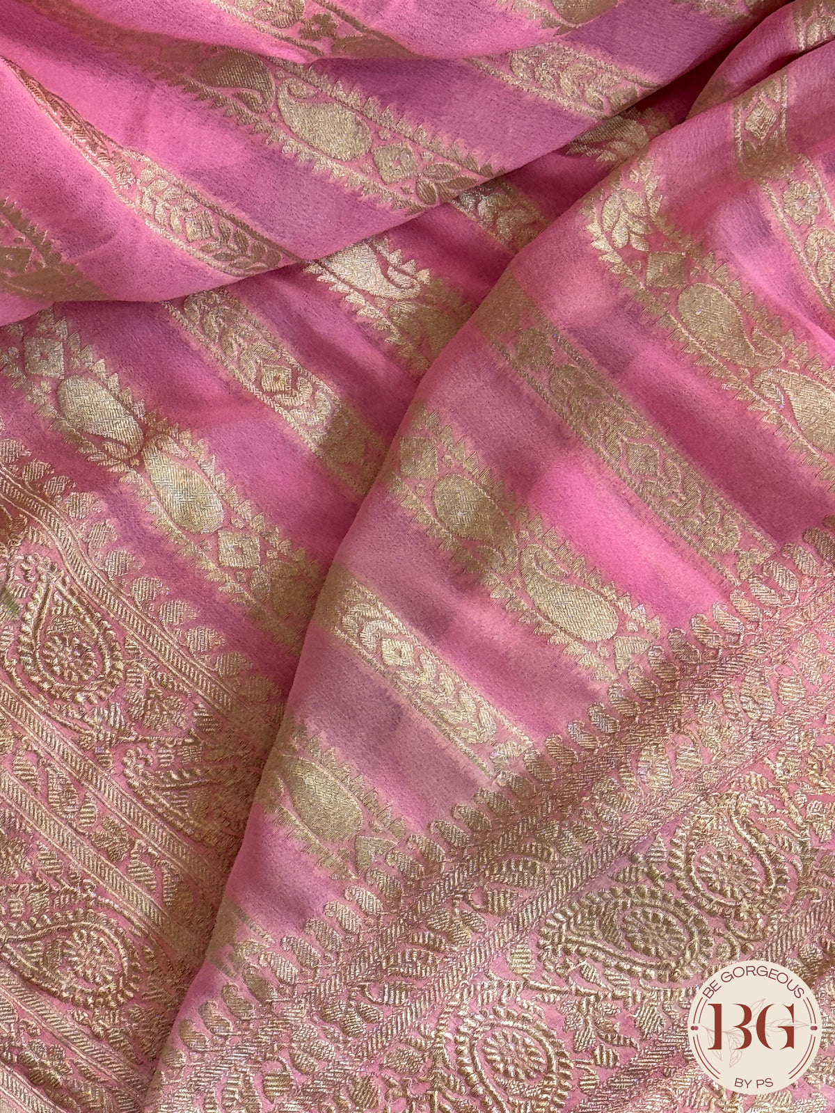 Banarasi Khaddi georgette saree - Pink Stripes