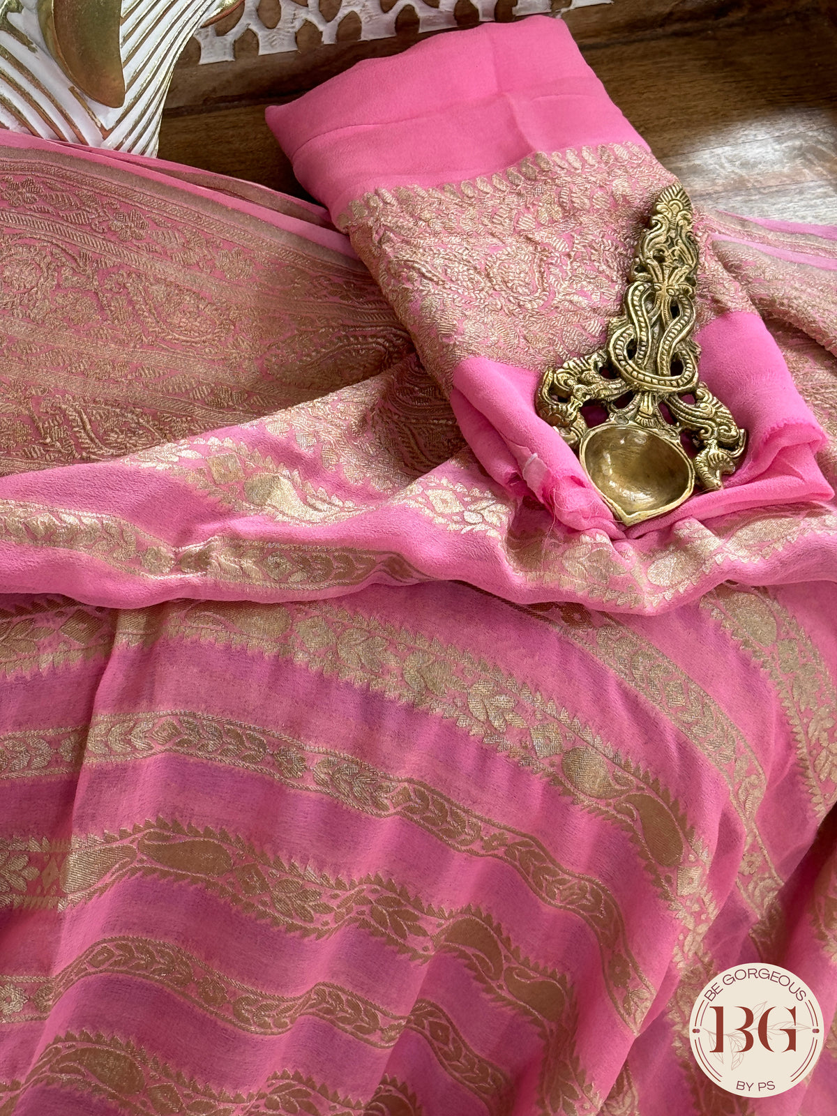 Banarasi Khaddi georgette saree - Pink Stripes