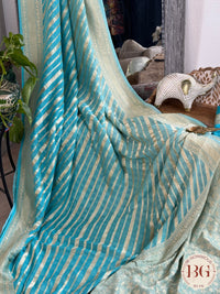 Banarasi Khaddi georgette saree - Blue Stripes