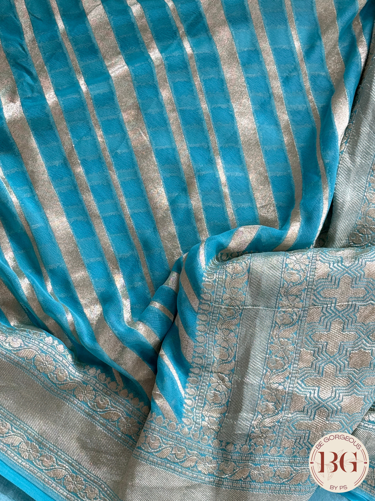 Banarasi Khaddi georgette saree - Blue Stripes