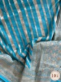 Banarasi Khaddi georgette saree - Blue Stripes