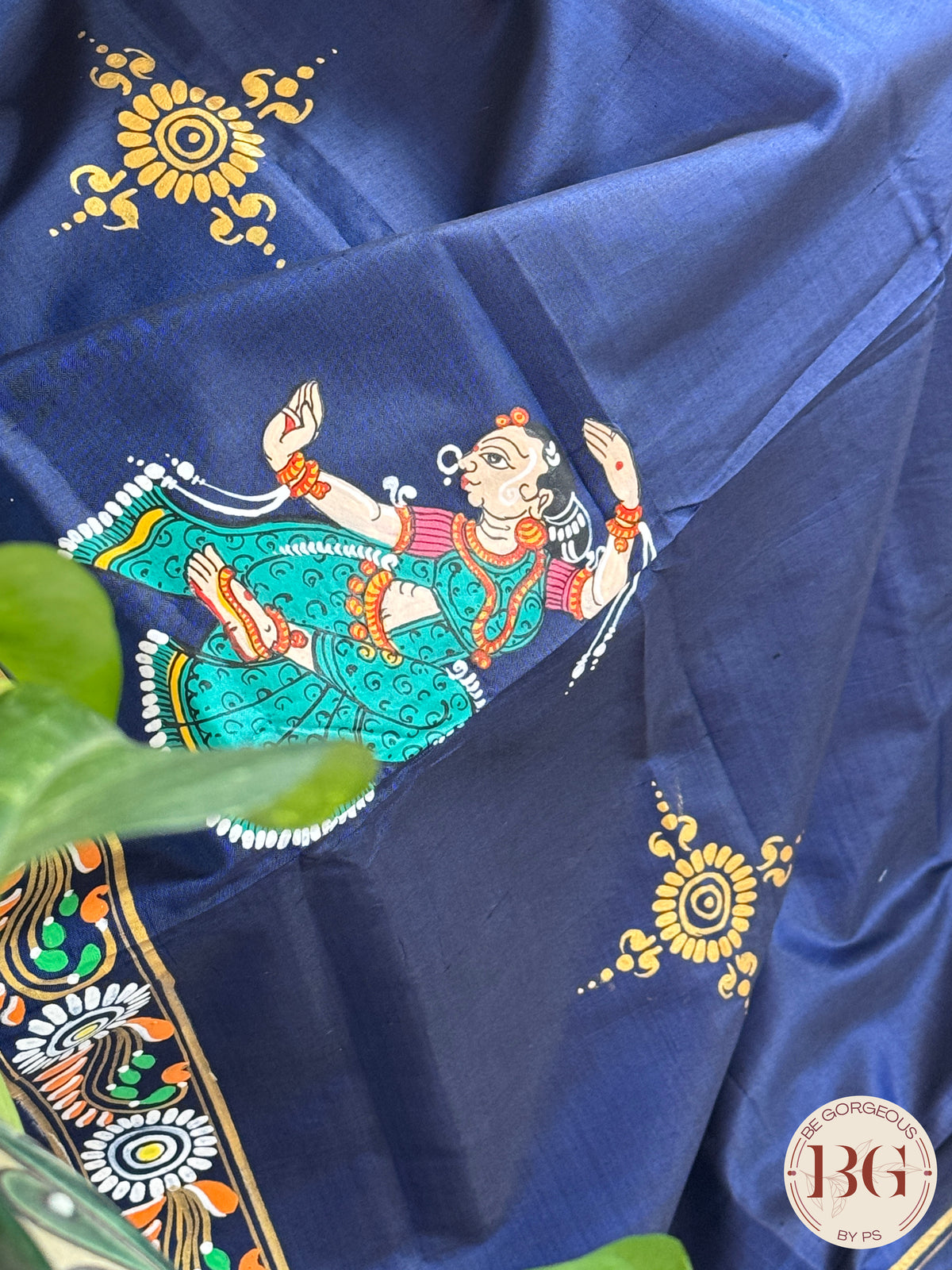 Pattachitra Ram Darbar hand painted saree on pure bangalore silk - blue color