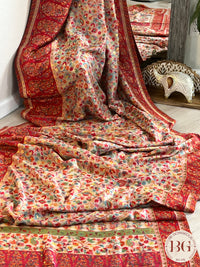 Kani Kashmiri Silk Saree - Cream Flowers saree