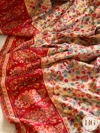 Kani Kashmiri Silk Saree - Cream Flowers saree