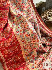 Kani Kashmiri Silk Saree - Cream Flowers saree