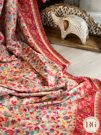 Kani Kashmiri Silk Saree - Cream Flowers saree