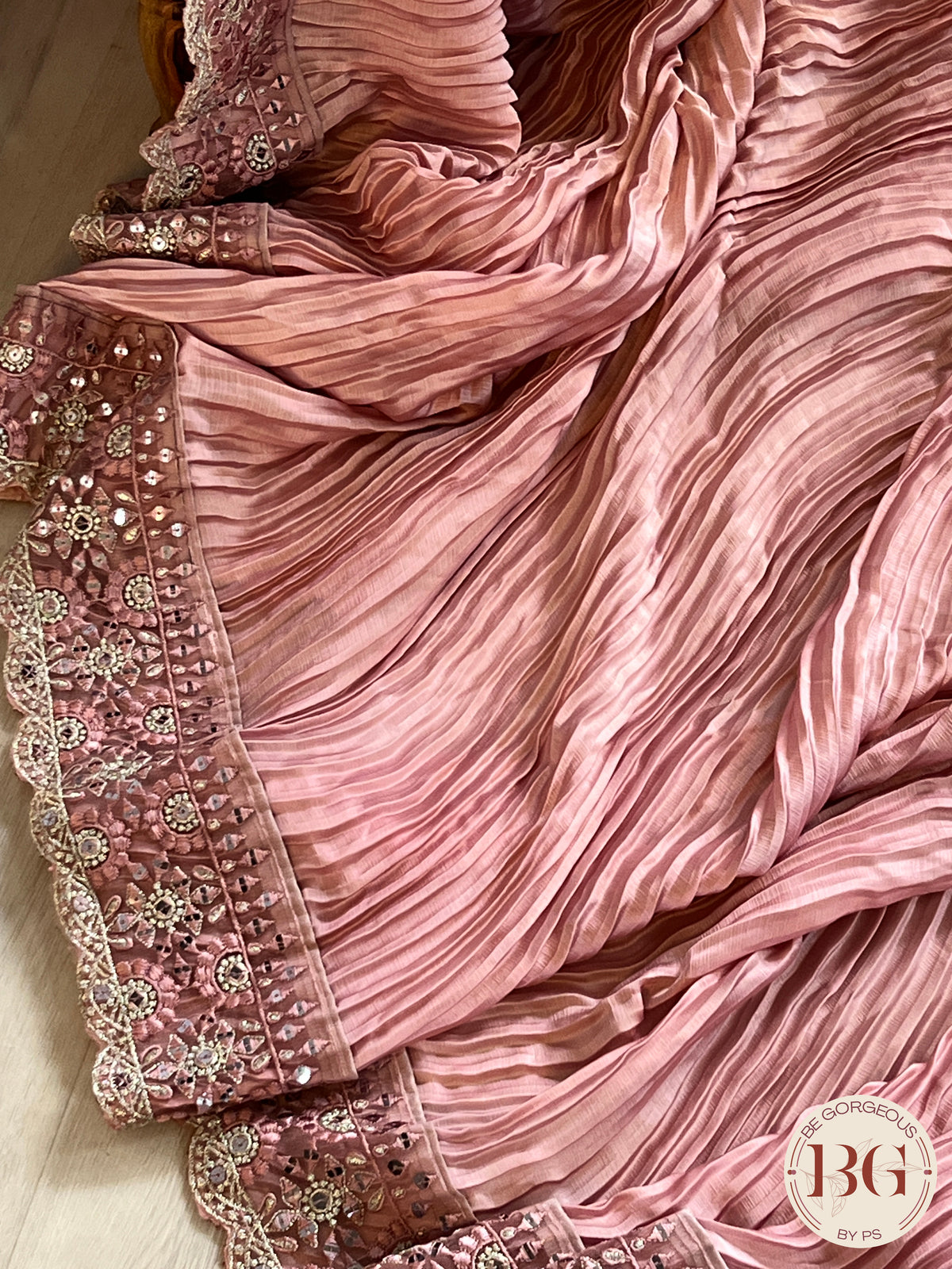 Pleated Ruffle saree with gorgeous lace borders saree color - pink