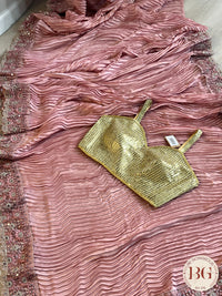 Pleated Ruffle saree with gorgeous lace borders saree color - pink
