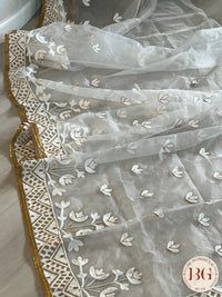 Organza with gold work saree color - white