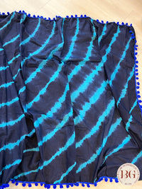 Mulmul Cotton saree with pompom - Tie Dye print saree color - blue