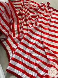 Silk Satin with stripes and lace saree color - red