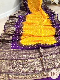 Soft Silk Bandhani Saree saree color - yellow purple