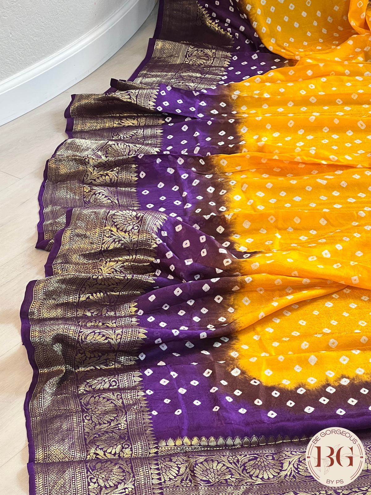 Soft Silk Bandhani Saree saree color - yellow purple