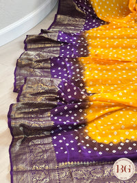 Soft Silk Bandhani Saree saree color - yellow purple