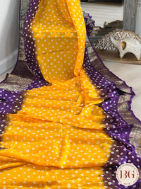 Soft Silk Bandhani Saree saree color - yellow purple