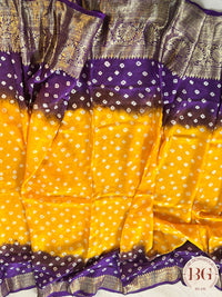 Soft Silk Bandhani Saree saree color - yellow purple