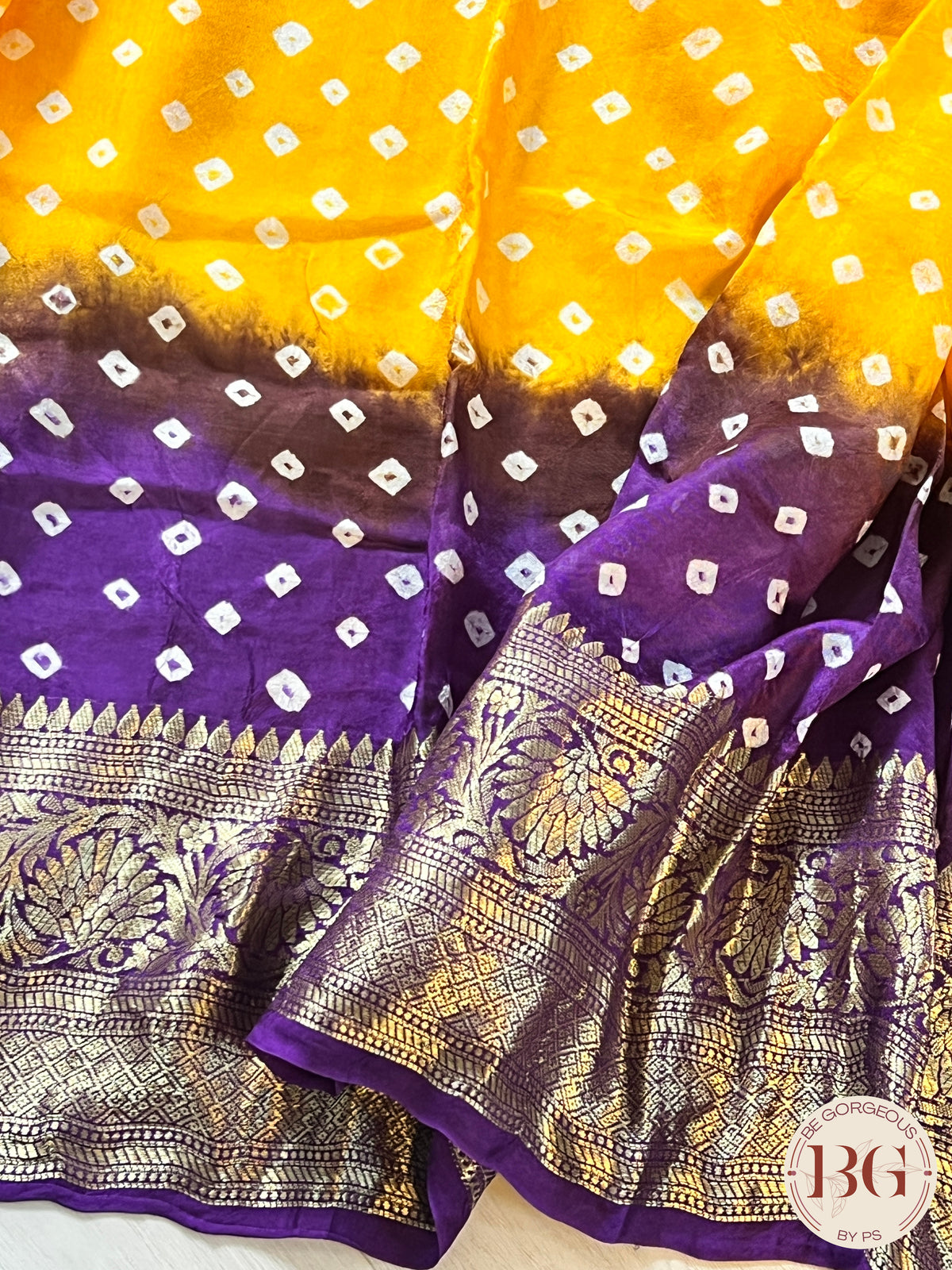 Soft Silk Bandhani Saree saree color - yellow purple